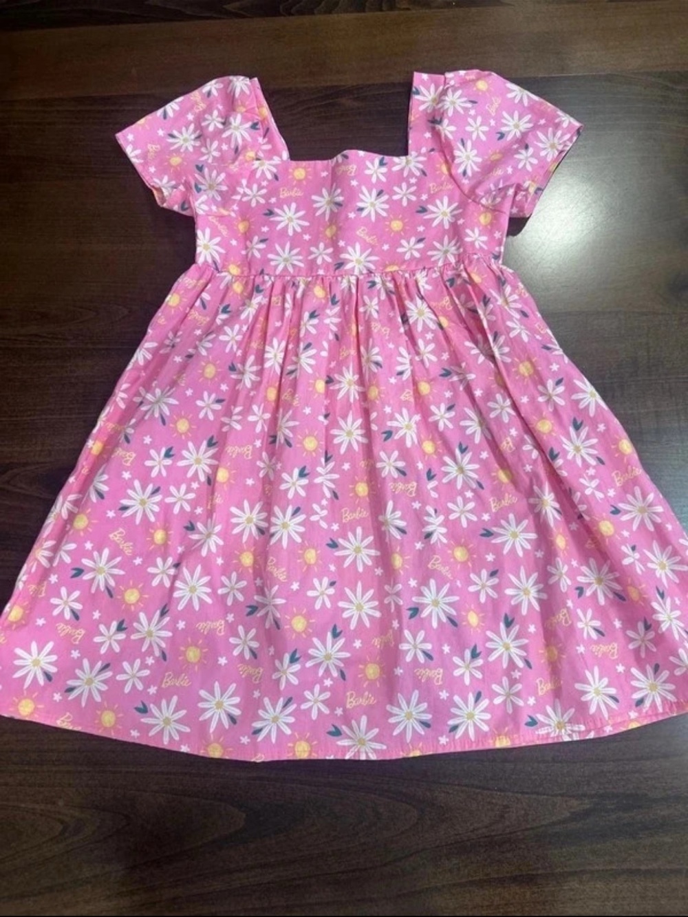 Barbie Pink Daisy Print Square Neck Dress